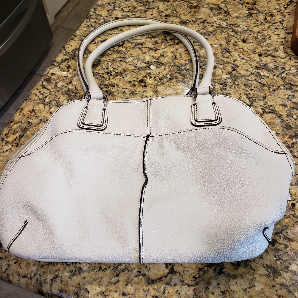 Tignanello Hand Bag, Purse, White Pebble Leather, 8" x 14"